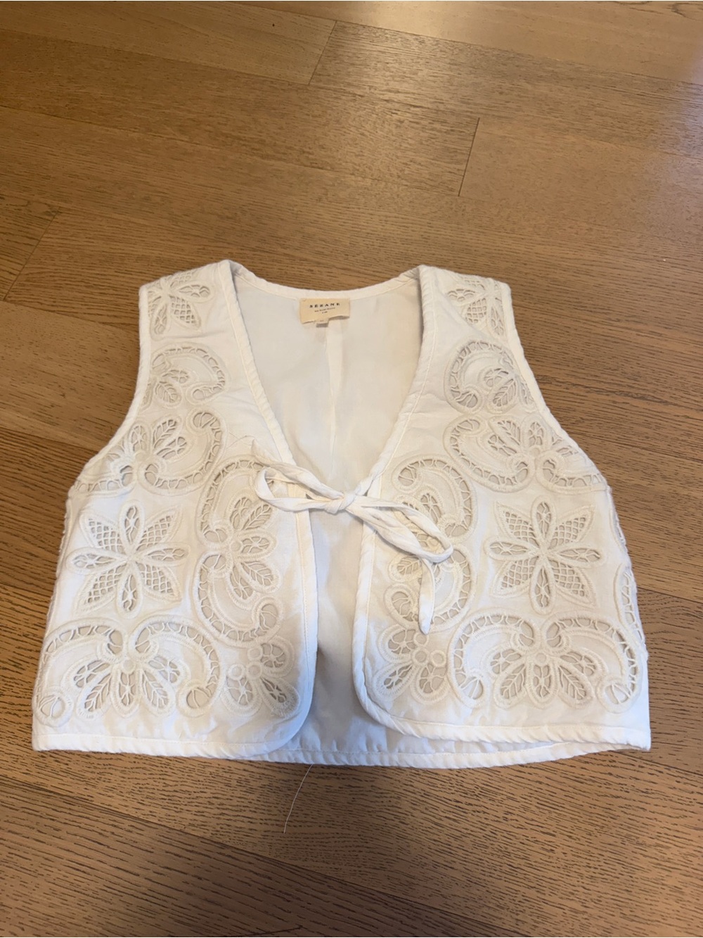Sezane Cream Embroidered Tie-Front Vest - Picture 3 of 4